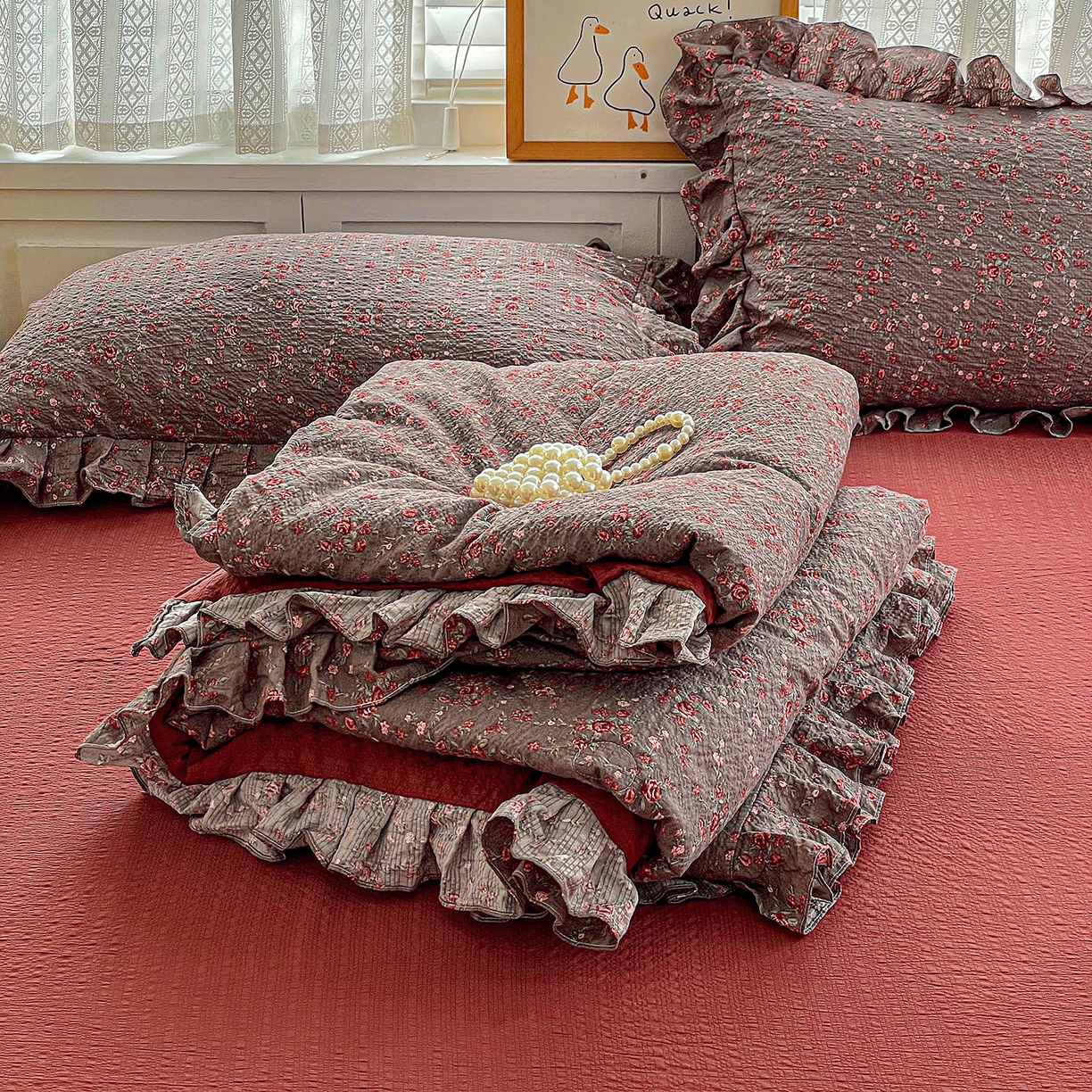 91家纺网 家纺一手货源 找家纺 （总）蓝极人 2026新款泡芙棉花边夏被四件套