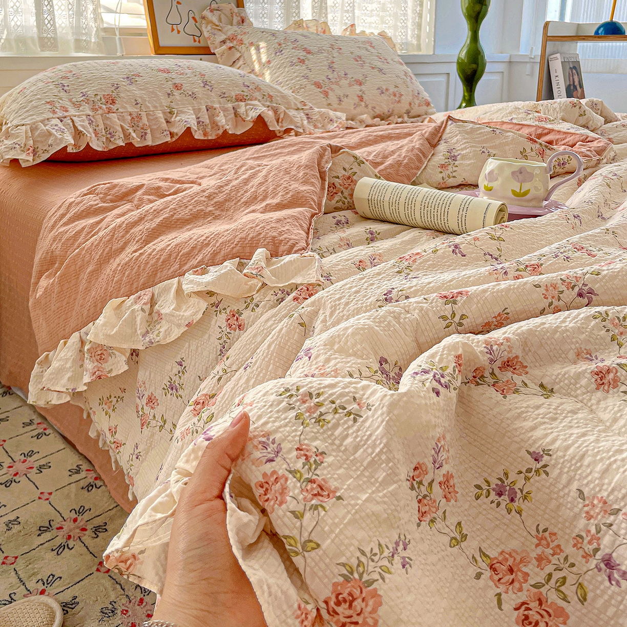 91家纺网 家纺一手货源 找家纺 （总）蓝极人 2026新款泡芙棉花边夏被四件套