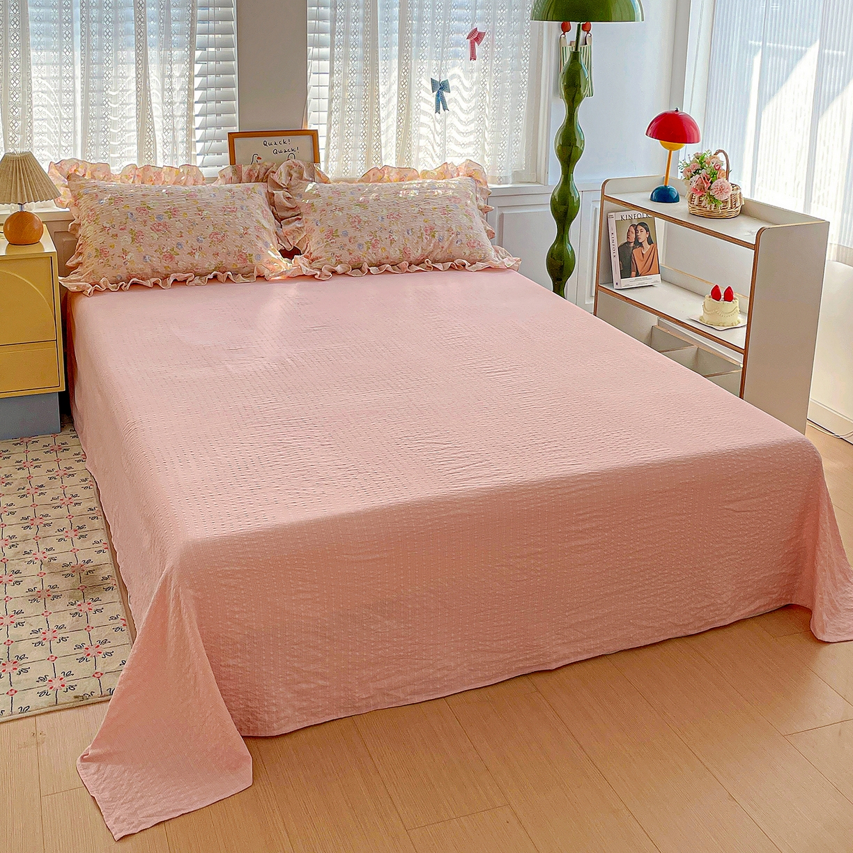 91家纺网 家纺一手货源 找家纺 蓝极人 2026新款泡芙棉花边夏被四件套 XB浅夏