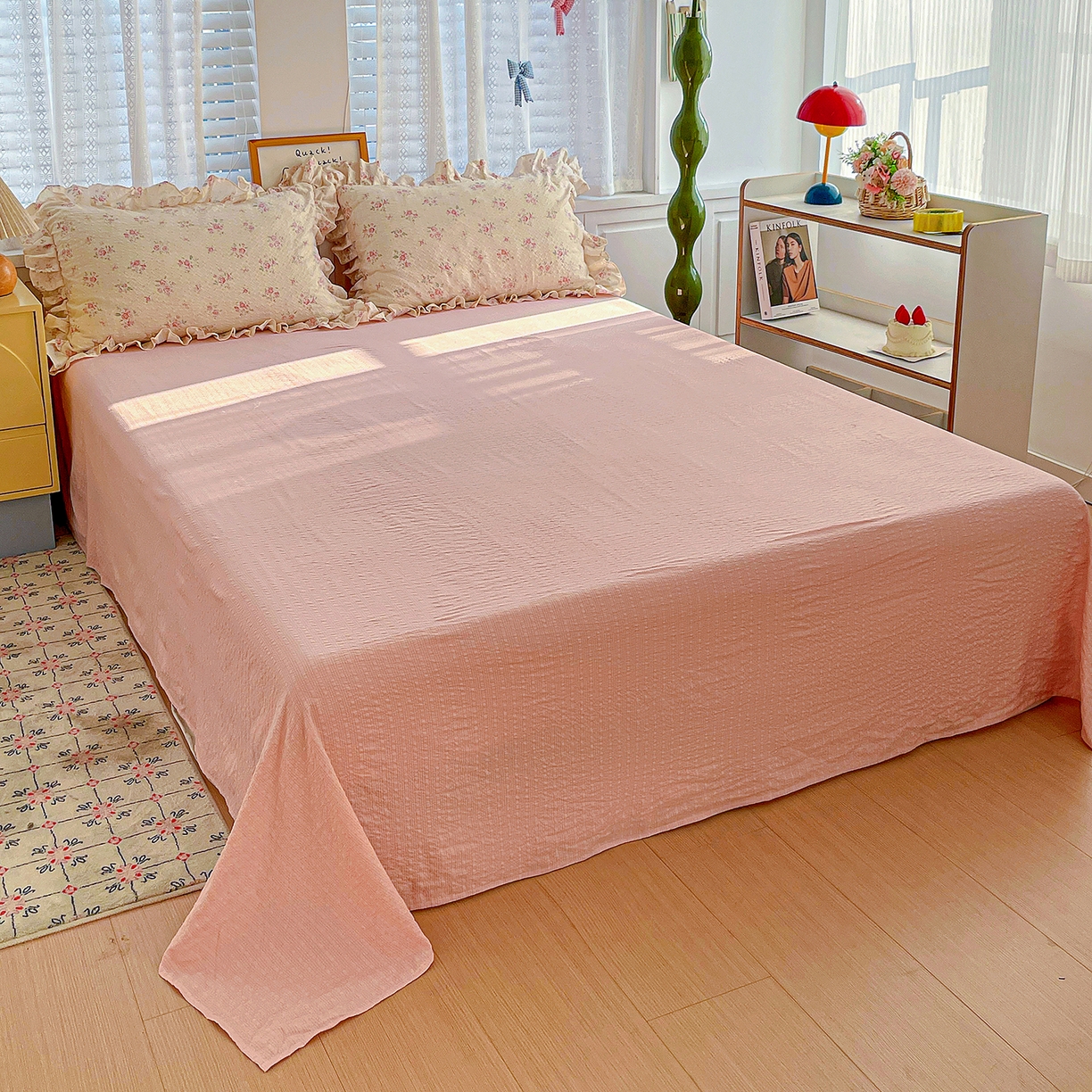 91家纺网 家纺一手货源 找家纺 蓝极人 2026新款泡芙棉花边夏被四件套 XB月光