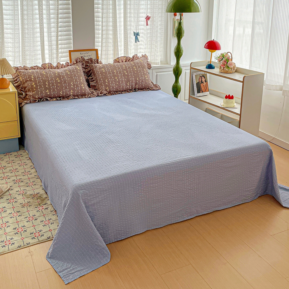 91家纺网 家纺一手货源 找家纺 蓝极人 2026新款泡芙棉花边夏被四件套 XB情人节咖