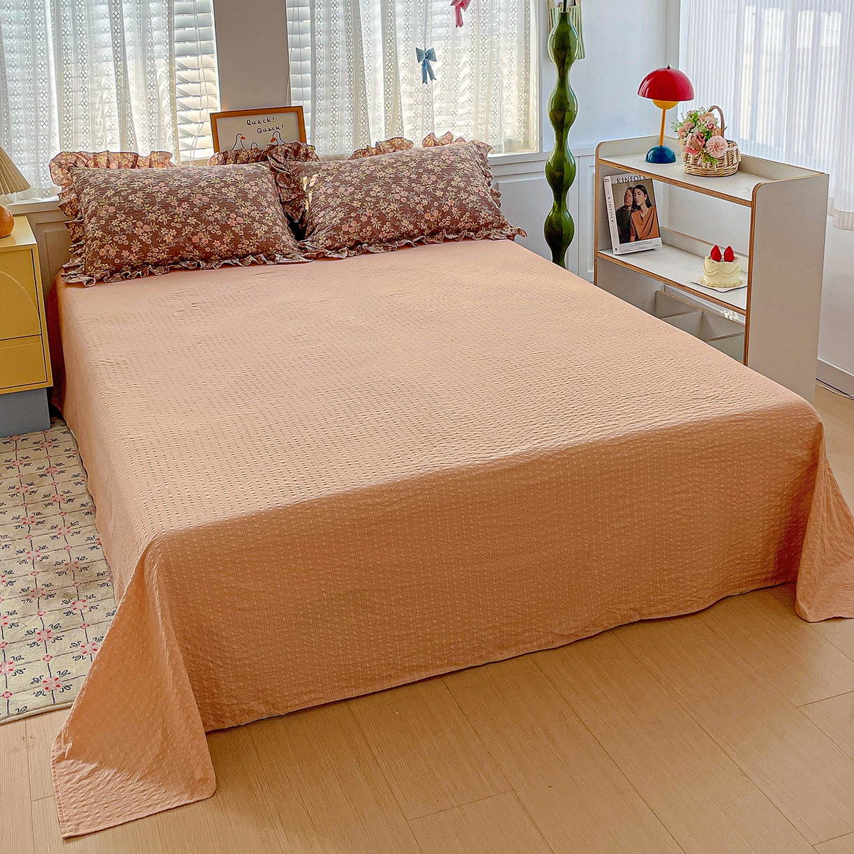 91家纺网 家纺一手货源 找家纺 蓝极人 2026新款泡芙棉花边夏被四件套 XB桔园