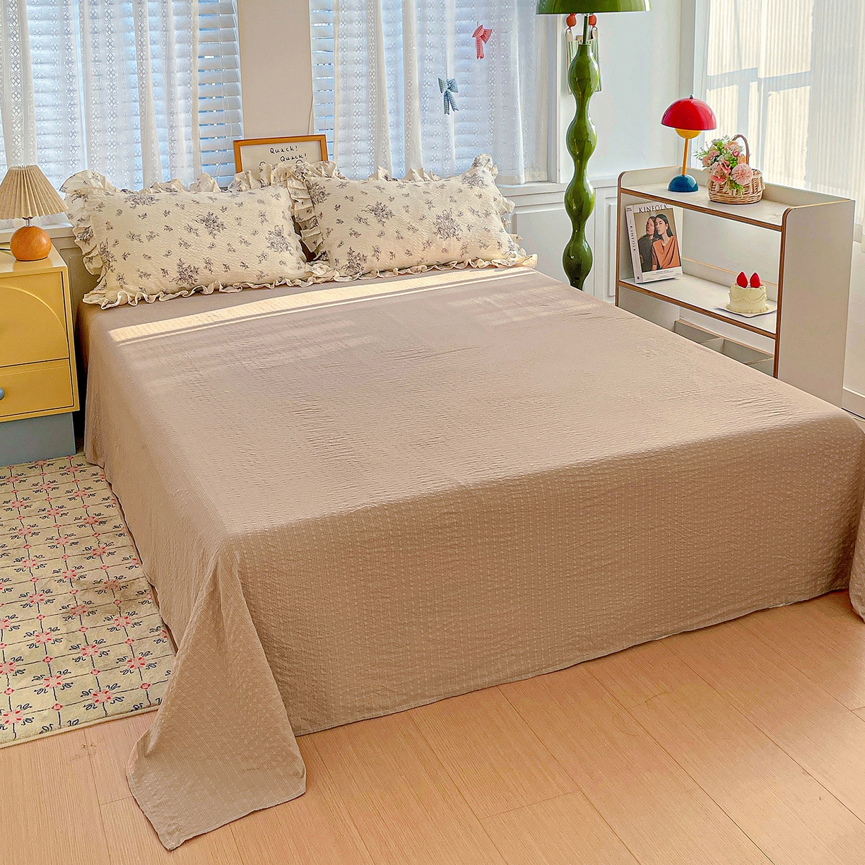 91家纺网 家纺一手货源 找家纺 蓝极人 2026新款泡芙棉花边夏被四件套 XB南洋