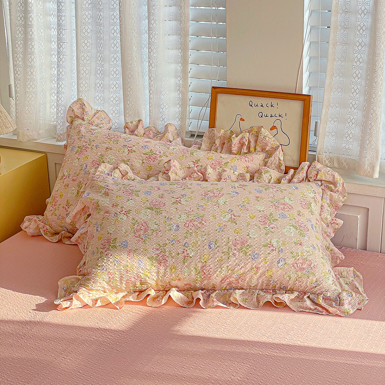 91家纺网 家纺一手货源 找家纺 蓝极人 2026新款泡芙棉花边夏被四件套 XB浅夏