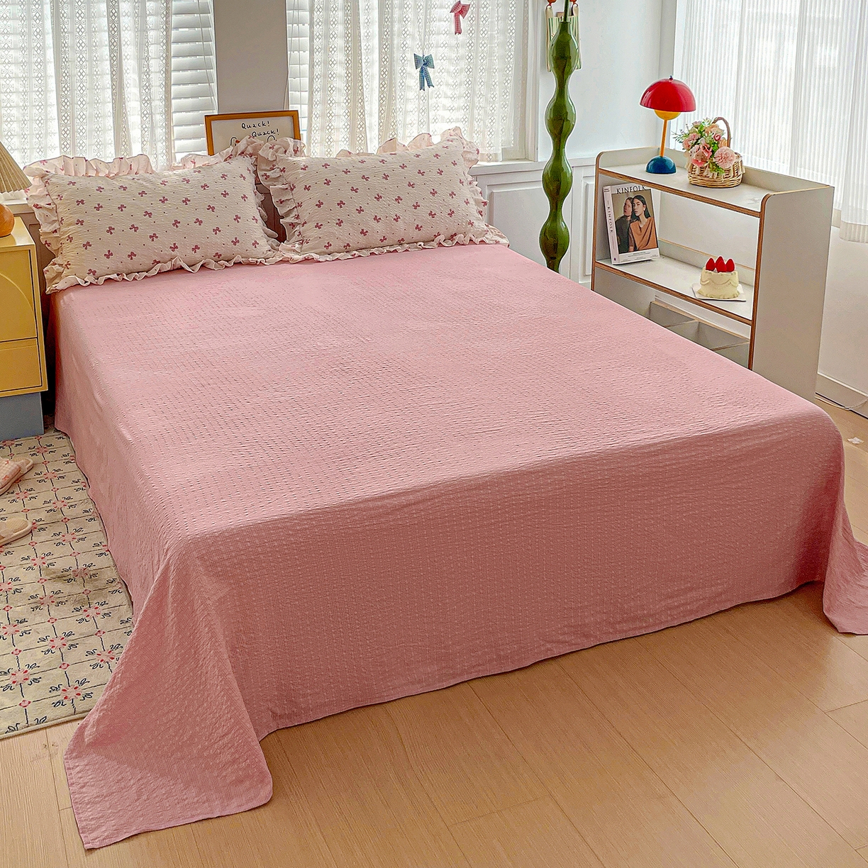 91家纺网 家纺一手货源 找家纺 蓝极人 2026新款泡芙棉花边夏被四件套 XB若梦