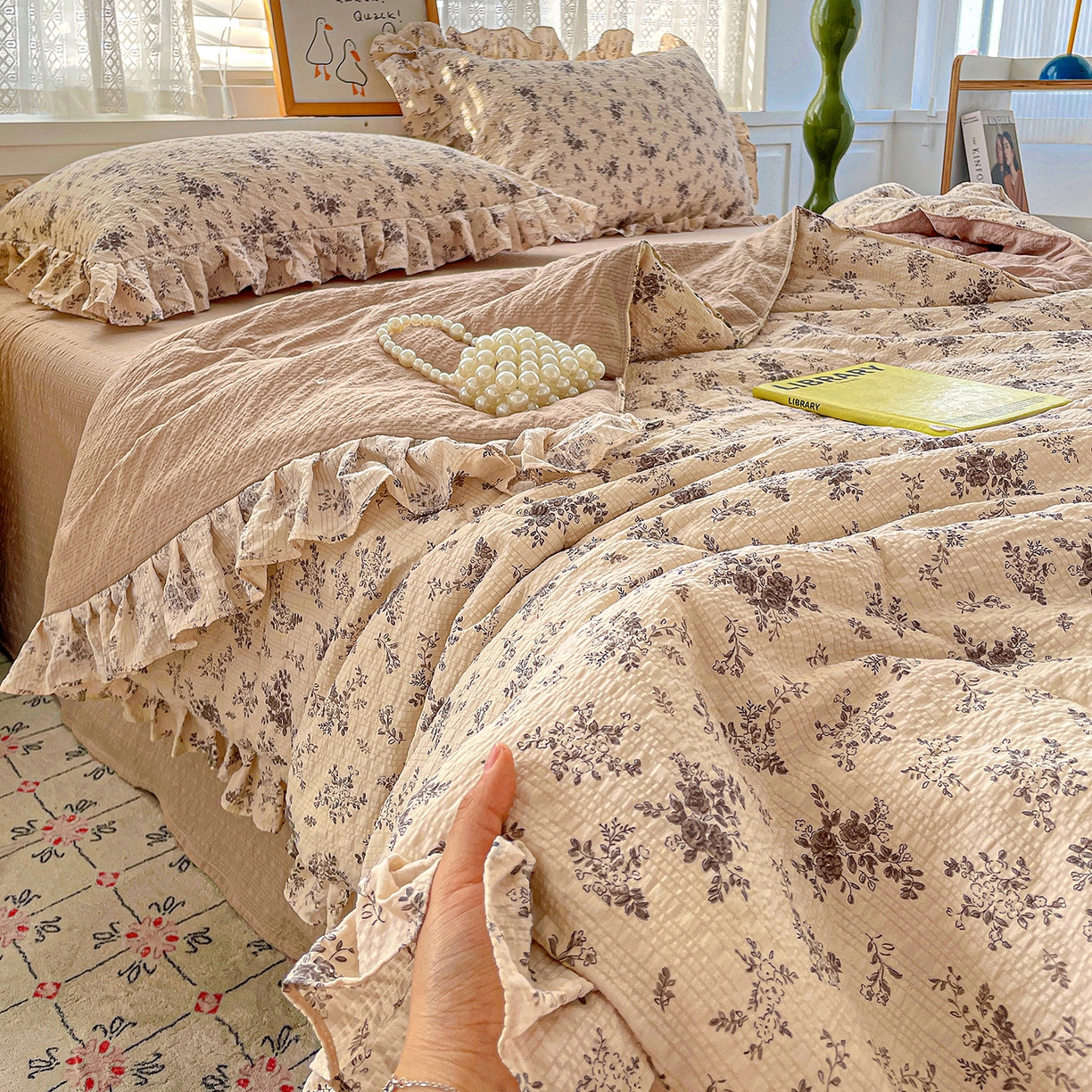 蓝极人 2026新款泡芙棉花边夏被四件套 XB初柠