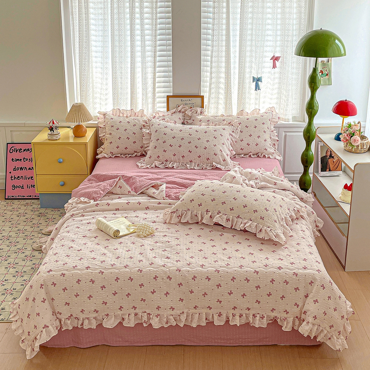 91家纺网 家纺一手货源 找家纺 蓝极人 2026新款泡芙棉花边夏被四件套 XB若梦