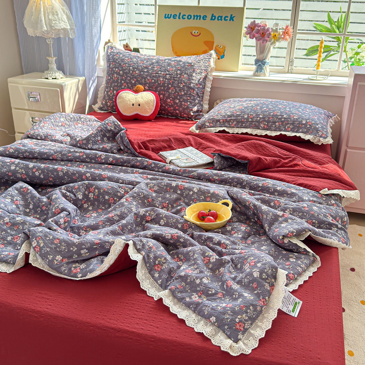 91家纺网 家纺一手货源 找家纺 弗苓家纺 2026新款高克重泡芙棉花边款夏被夏凉被空调被四件套小红书推荐-风格一 复古繁花