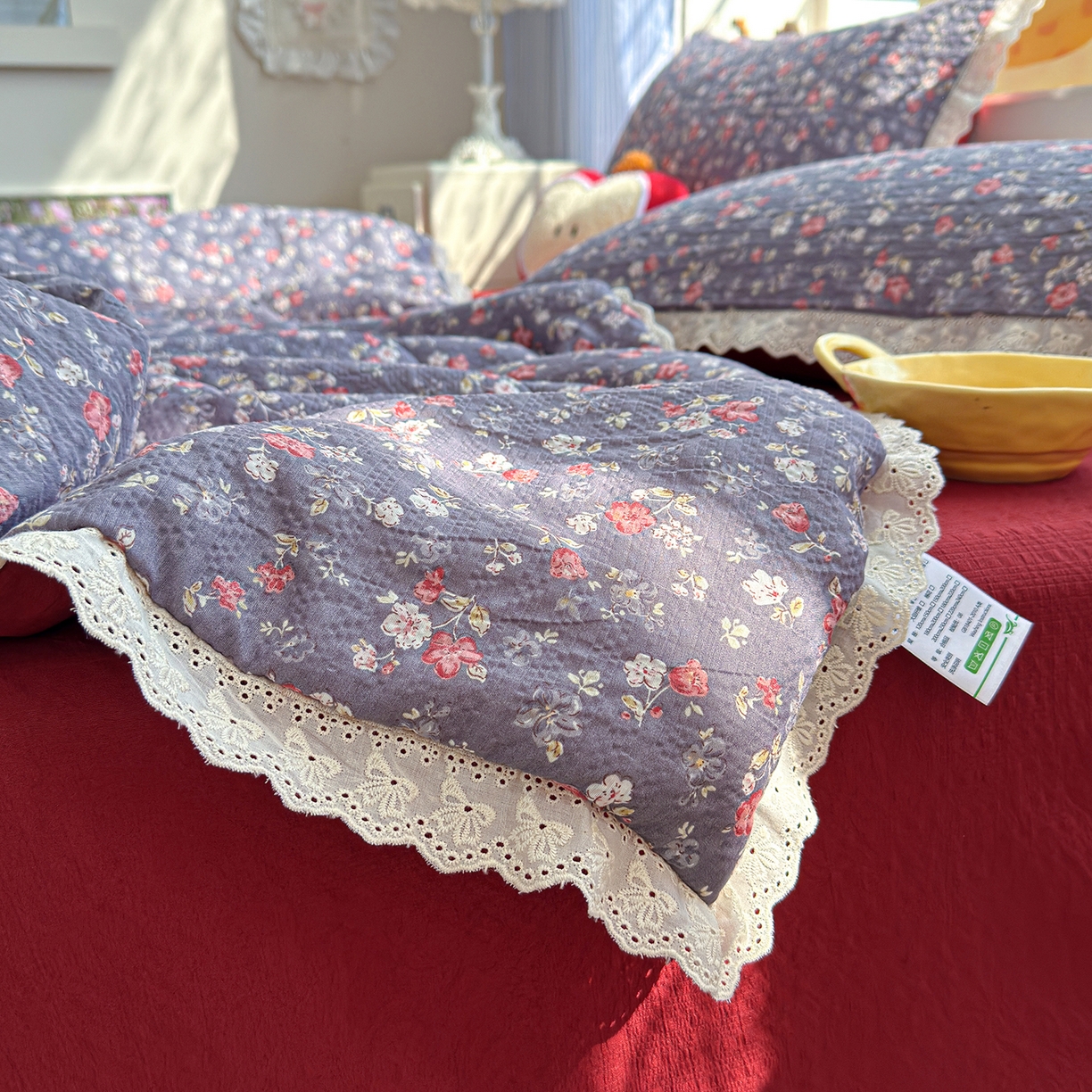 91家纺网 家纺一手货源 找家纺 弗苓家纺 2026新款高克重泡芙棉花边款夏被夏凉被空调被四件套小红书推荐-风格一 复古繁花