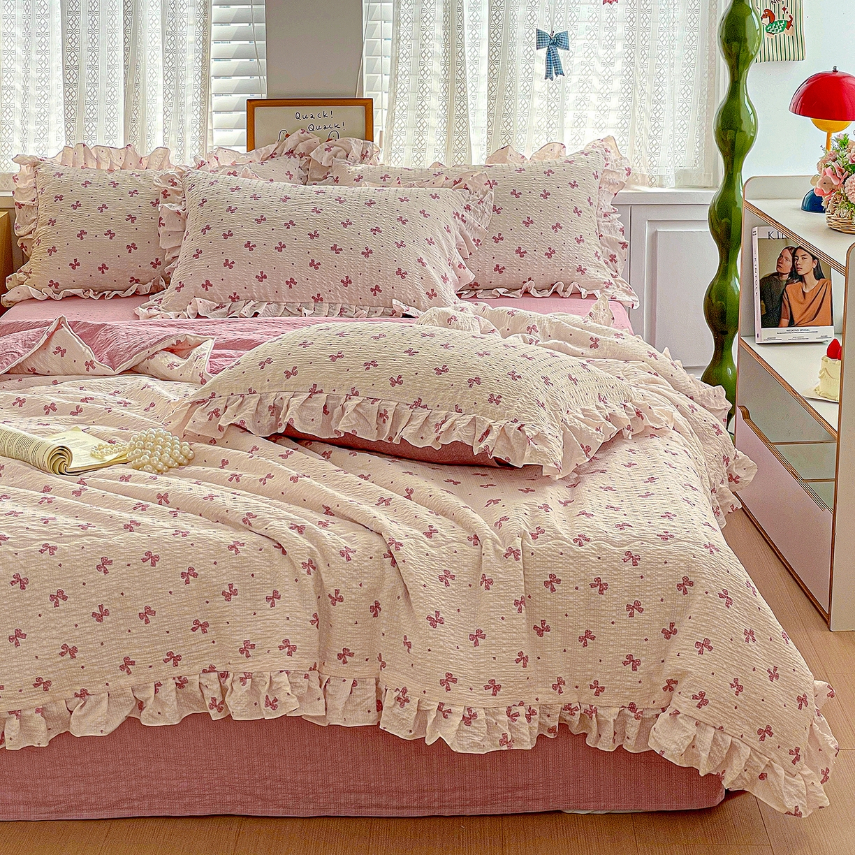 91家纺网 家纺一手货源 找家纺 蓝极人 2026新款泡芙棉花边夏被四件套 XB若梦