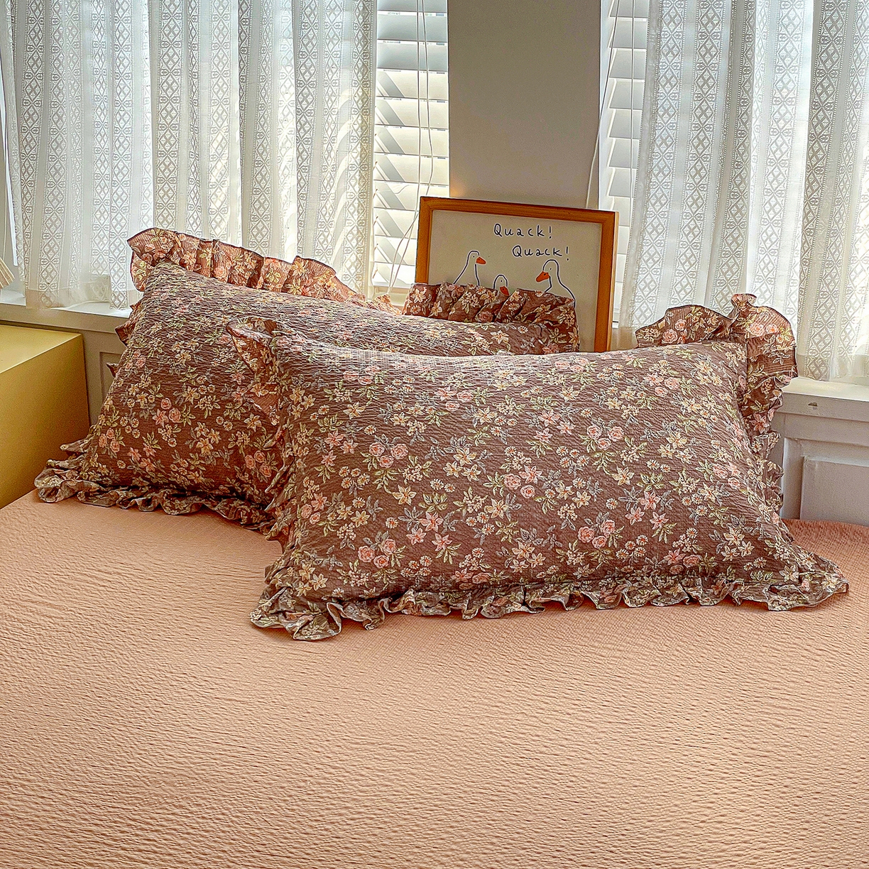 91家纺网 家纺一手货源 找家纺 蓝极人 2026新款泡芙棉花边夏被四件套 XB桔园