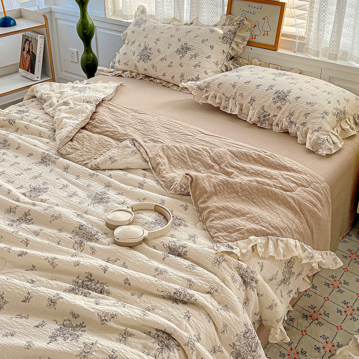 91家纺网 家纺一手货源 找家纺 蓝极人 2026新款泡芙棉花边夏被四件套 XB南洋