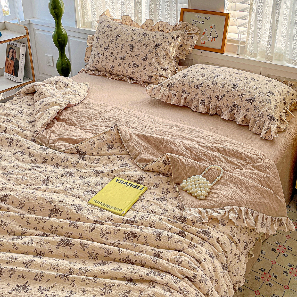 91家纺网 家纺一手货源 找家纺 蓝极人 2026新款泡芙棉花边夏被四件套 XB初柠