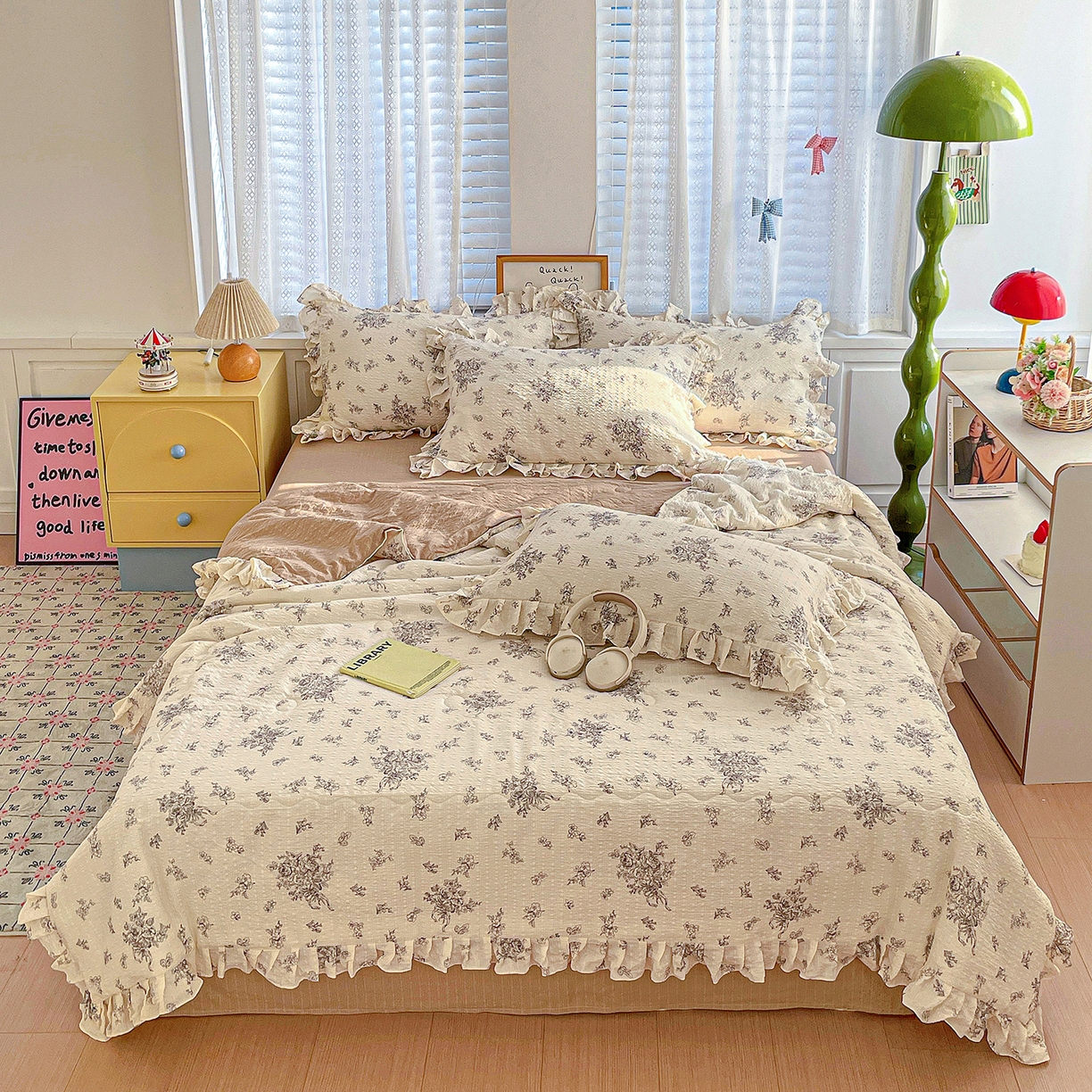 91家纺网 家纺一手货源 找家纺 蓝极人 2026新款泡芙棉花边夏被四件套 XB南洋