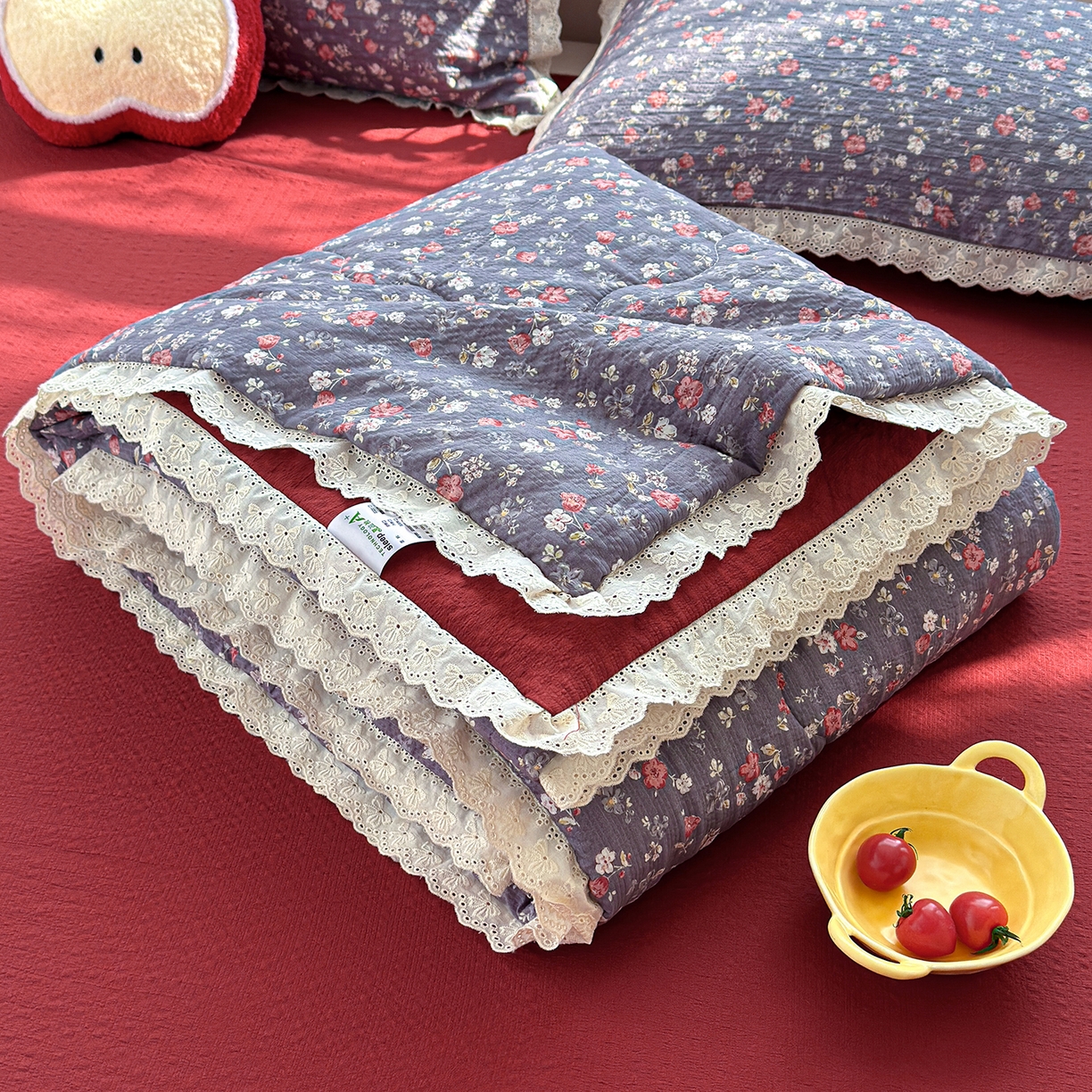 91家纺网 家纺一手货源 找家纺 弗苓家纺 2026新款高克重泡芙棉花边款夏被夏凉被空调被四件套小红书推荐-风格一 复古繁花