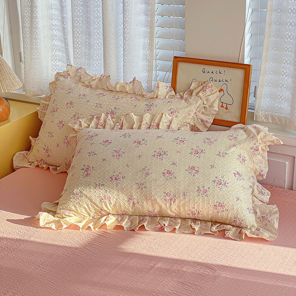 91家纺网 家纺一手货源 找家纺 蓝极人 2026新款泡芙棉花边夏被四件套 XB月光