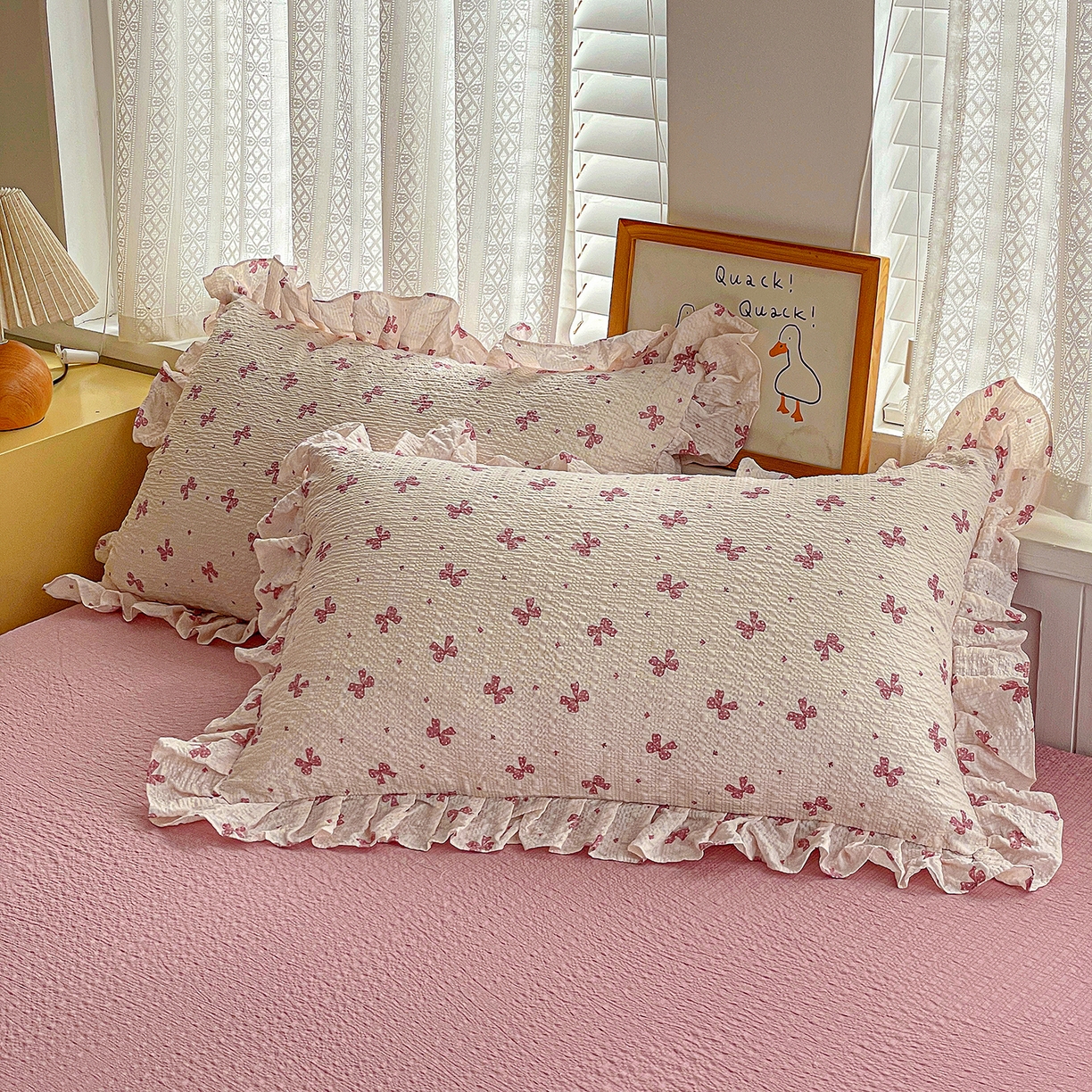 91家纺网 家纺一手货源 找家纺 蓝极人 2026新款泡芙棉花边夏被四件套 XB若梦