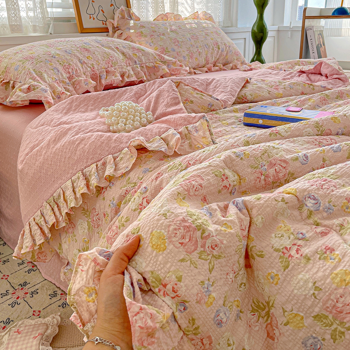 蓝极人 2026新款泡芙棉花边夏被四件套 XB浅夏