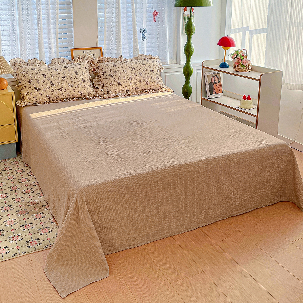 91家纺网 家纺一手货源 找家纺 蓝极人 2026新款泡芙棉花边夏被四件套 XB初柠