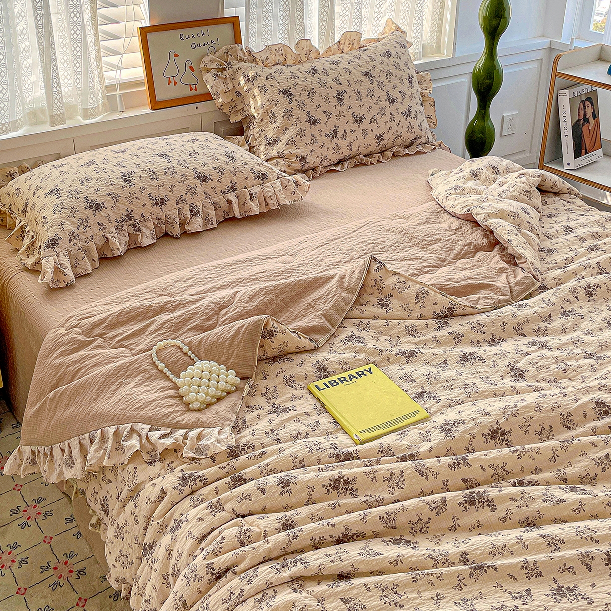 91家纺网 家纺一手货源 找家纺 蓝极人 2026新款泡芙棉花边夏被四件套 XB初柠