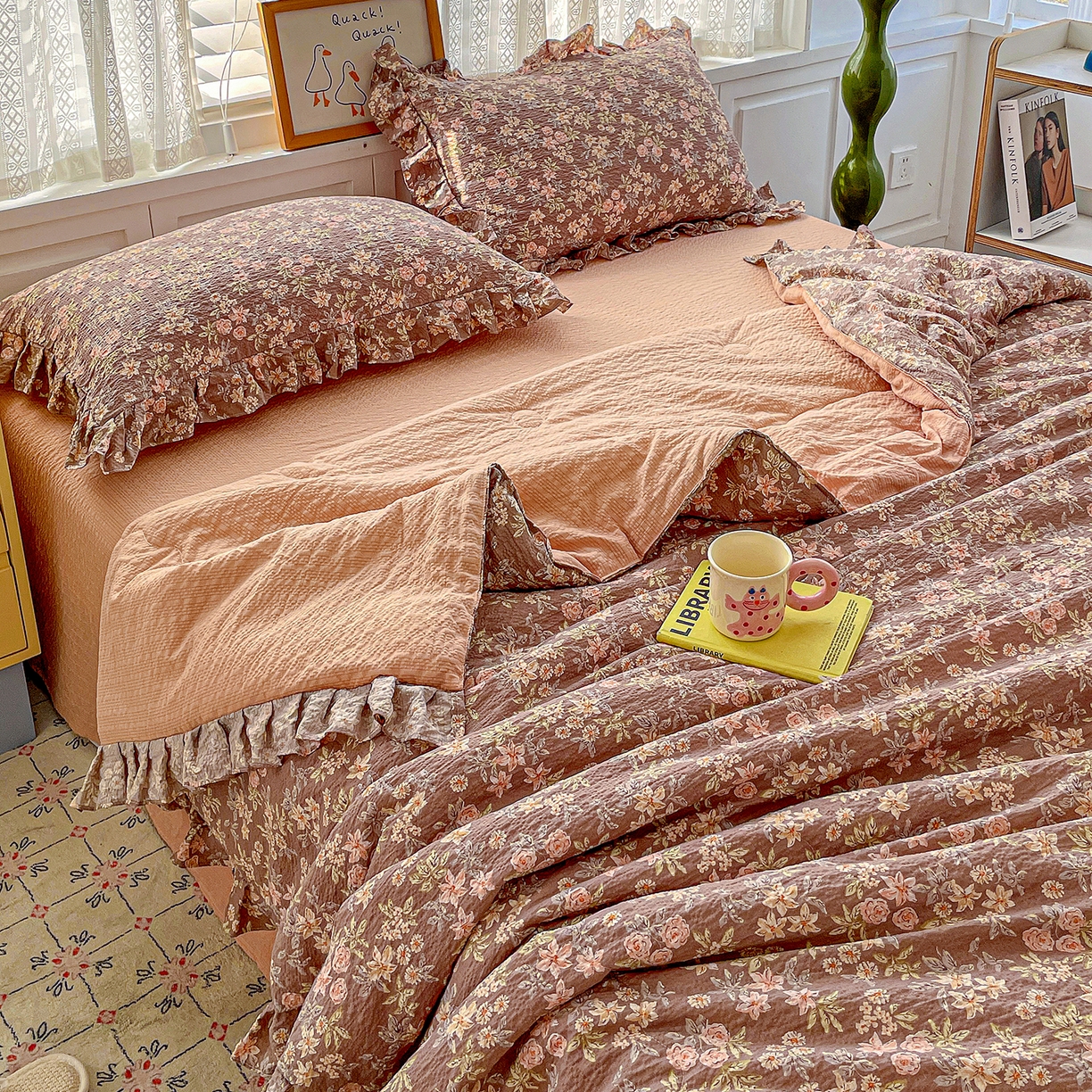 91家纺网 家纺一手货源 找家纺 蓝极人 2026新款泡芙棉花边夏被四件套 XB桔园