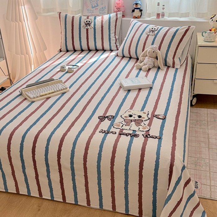 91家纺网 家纺一手货源 找家纺 雅萱家纺 2026新款全棉老粗布毛巾绣床单 彩条甜梦