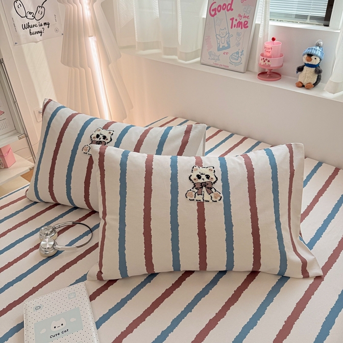 91家纺网 家纺一手货源 找家纺 雅萱家纺 2026新款全棉老粗布毛巾绣床单 彩条甜梦