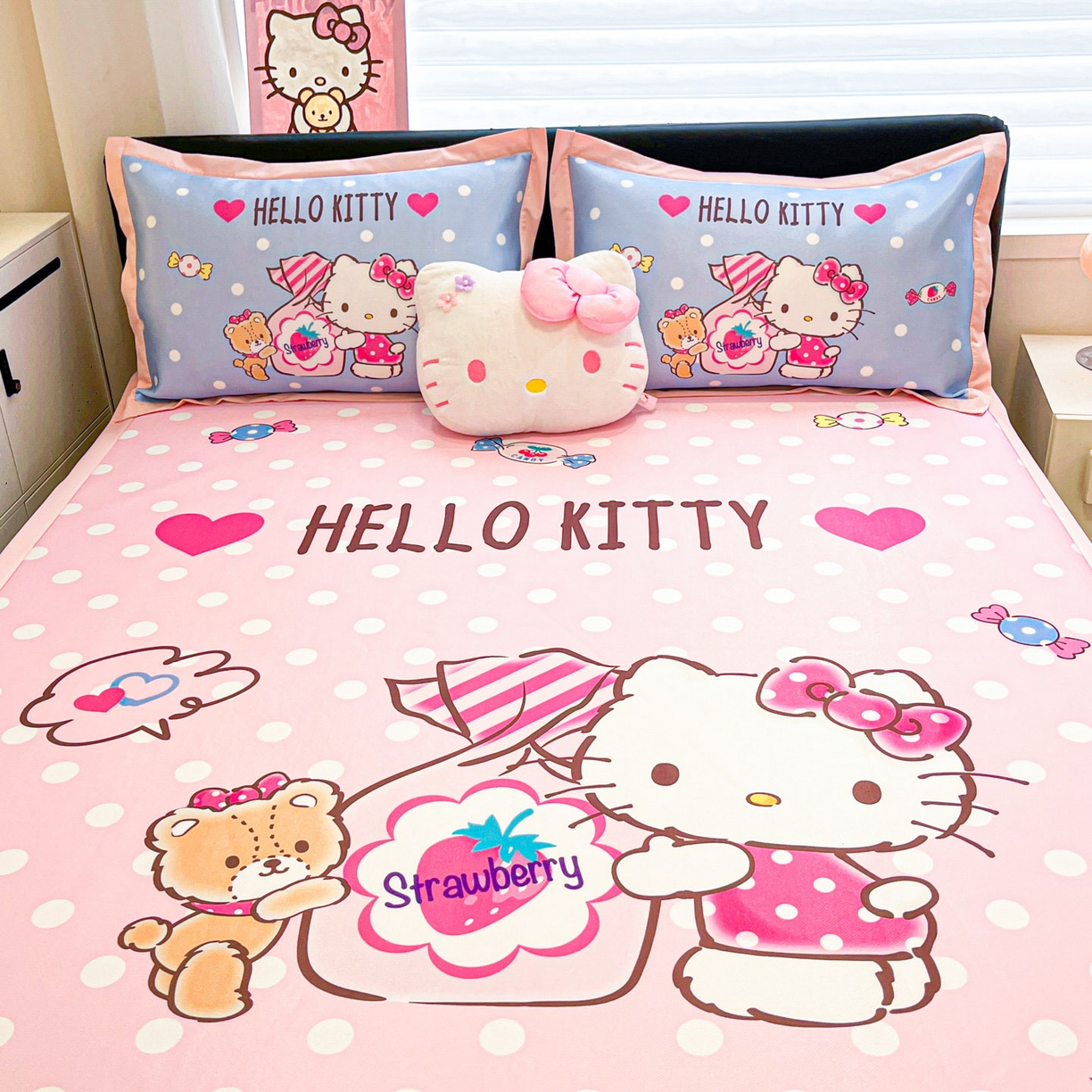 91家纺网 家纺一手货源 找家纺 暮思家居 2026新款正版授权A类大版数码印花三丽鸥枕套单品枕套枕套单件 草莓KT