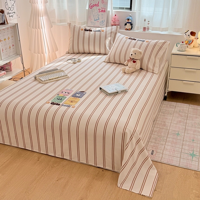 91家纺网 家纺一手货源 找家纺 雅萱家纺 2026新款全棉老粗布毛巾绣床单 Cute Luck四小只