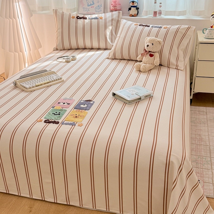 91家纺网 家纺一手货源 找家纺 雅萱家纺 2026新款全棉老粗布毛巾绣床单 Cute Luck四小只