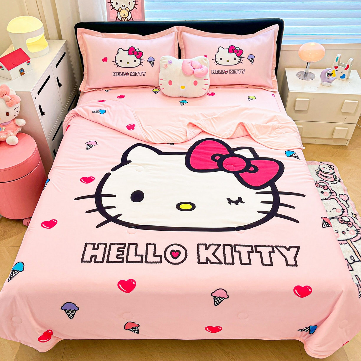 91家纺网 家纺一手货源 找家纺 暮思家居 2026新款正版授权A类大版数码印花三丽鸥枕套单品枕套枕套单件 甜筒KT