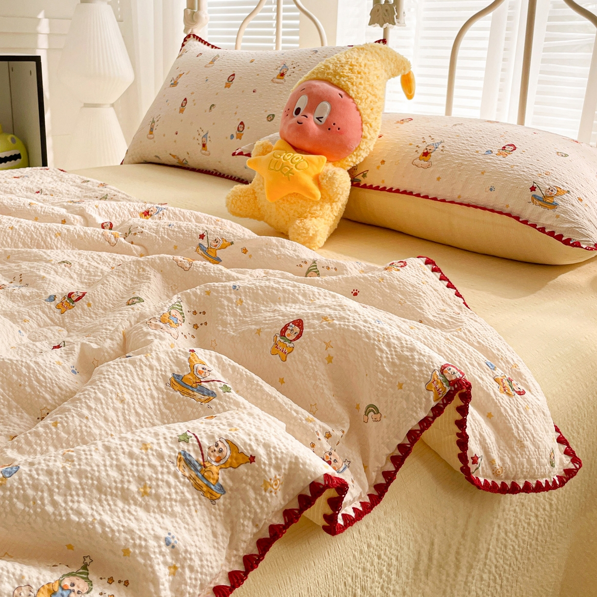 91家纺网 家纺一手货源 找家纺 （总）蓝极人 2026新款泡芙贝壳边夏被四件套