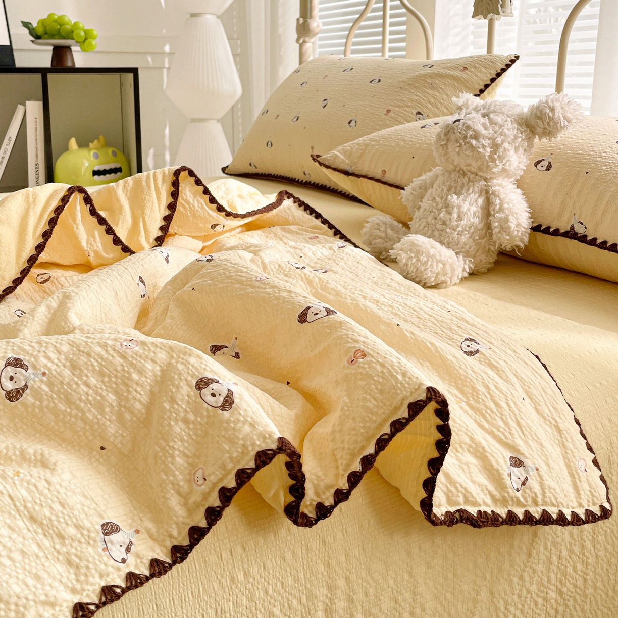 91家纺网 家纺一手货源 找家纺 蓝极人 2026新款泡芙贝壳边夏被四件套 XB生日狗