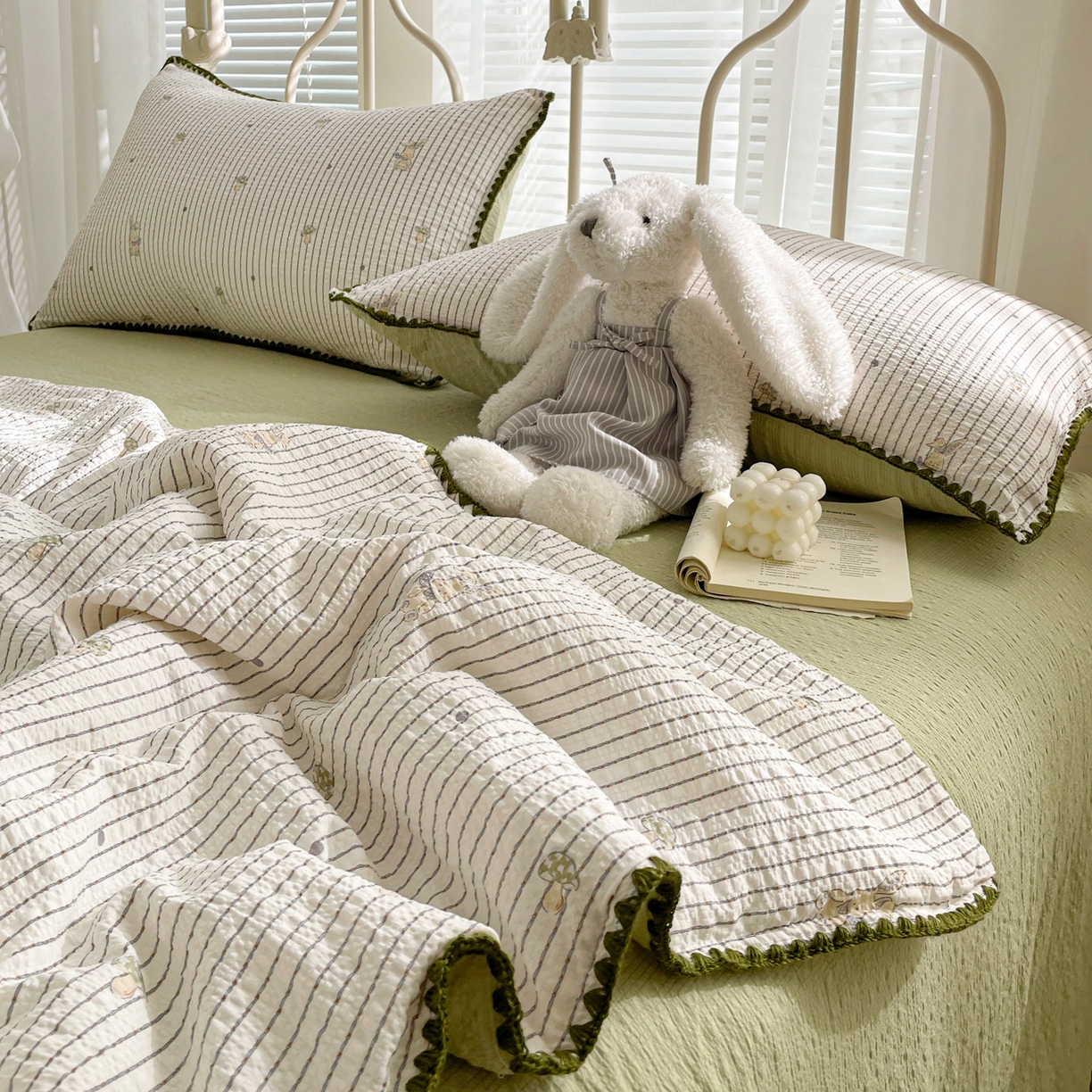 91家纺网 家纺一手货源 找家纺 蓝极人 2026新款泡芙贝壳边夏被四件套 XB蘑菇兔