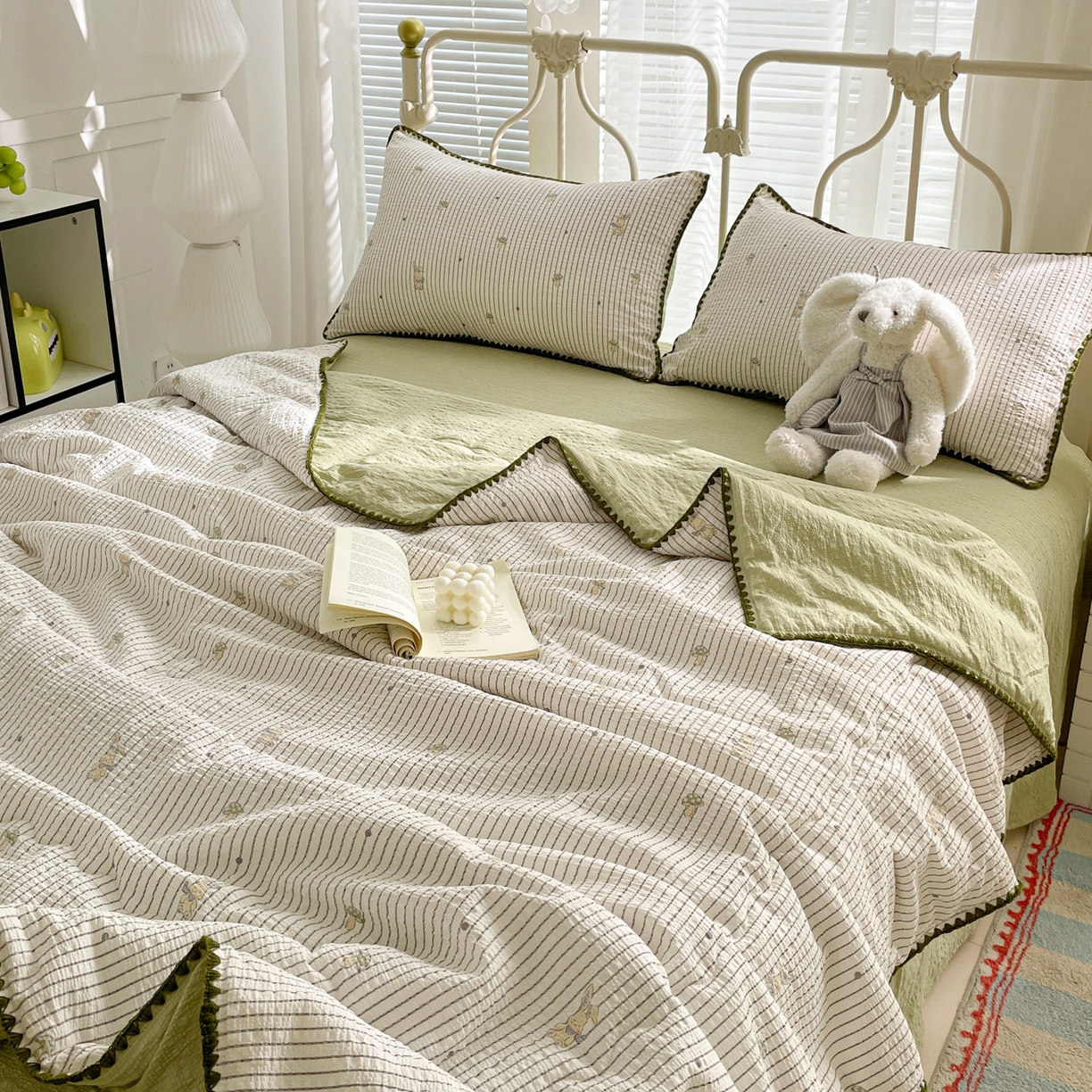 91家纺网 家纺一手货源 找家纺 蓝极人 2026新款泡芙贝壳边夏被四件套 XB蘑菇兔