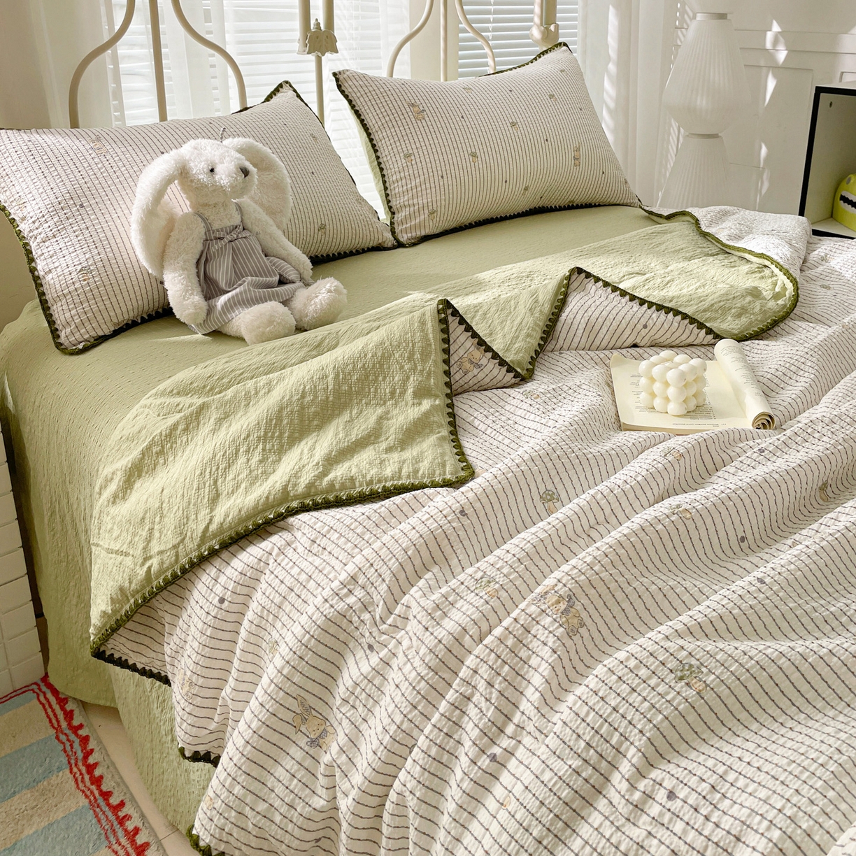 91家纺网 家纺一手货源 找家纺 蓝极人 2026新款泡芙贝壳边夏被四件套 XB蘑菇兔