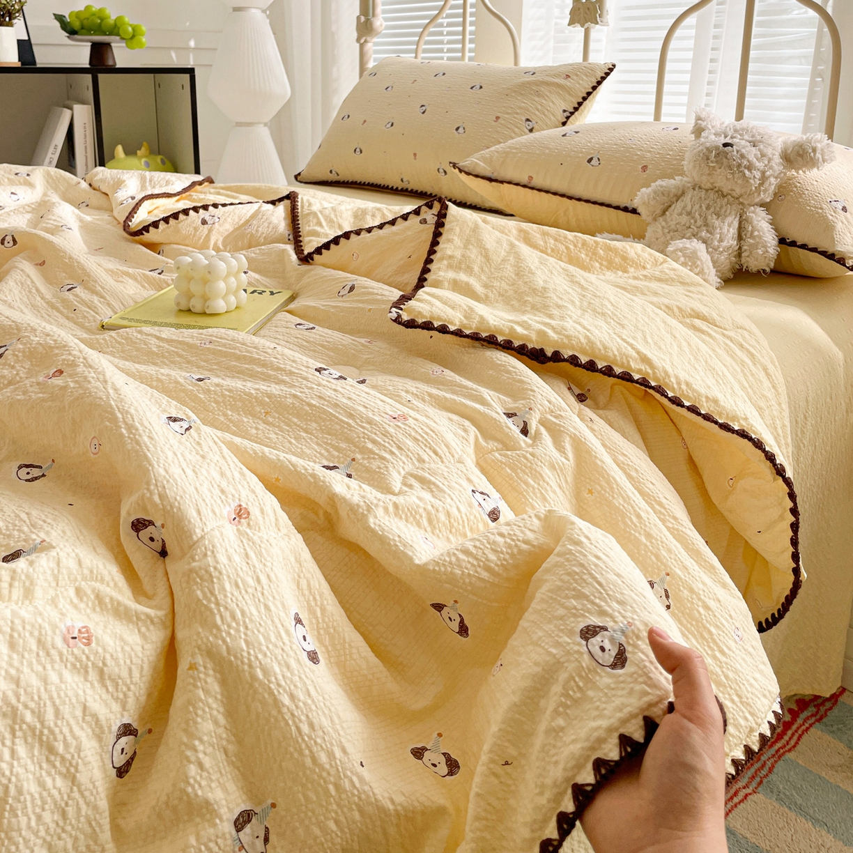 91家纺网 家纺一手货源 找家纺 蓝极人 2026新款泡芙贝壳边夏被四件套 XB生日狗