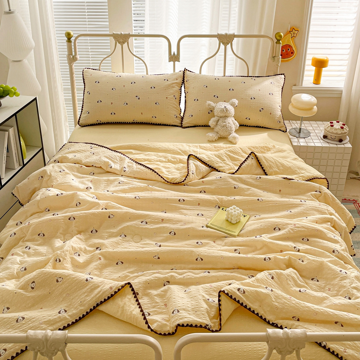 91家纺网 家纺一手货源 找家纺 蓝极人 2026新款泡芙贝壳边夏被四件套 XB生日狗