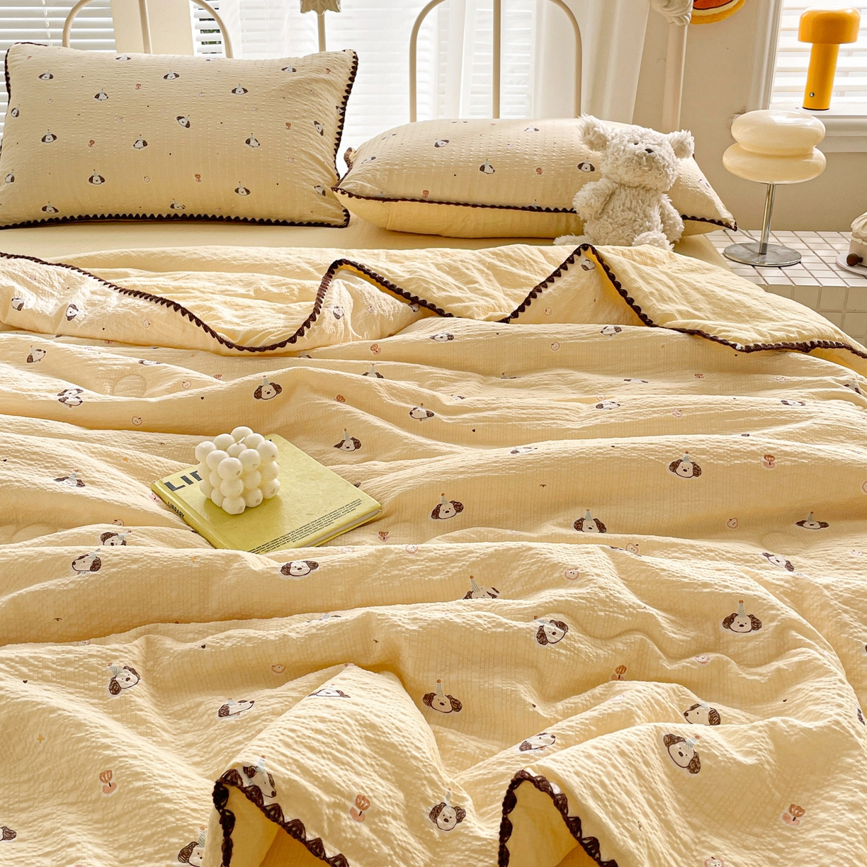 91家纺网 家纺一手货源 找家纺 蓝极人 2026新款泡芙贝壳边夏被四件套 XB生日狗