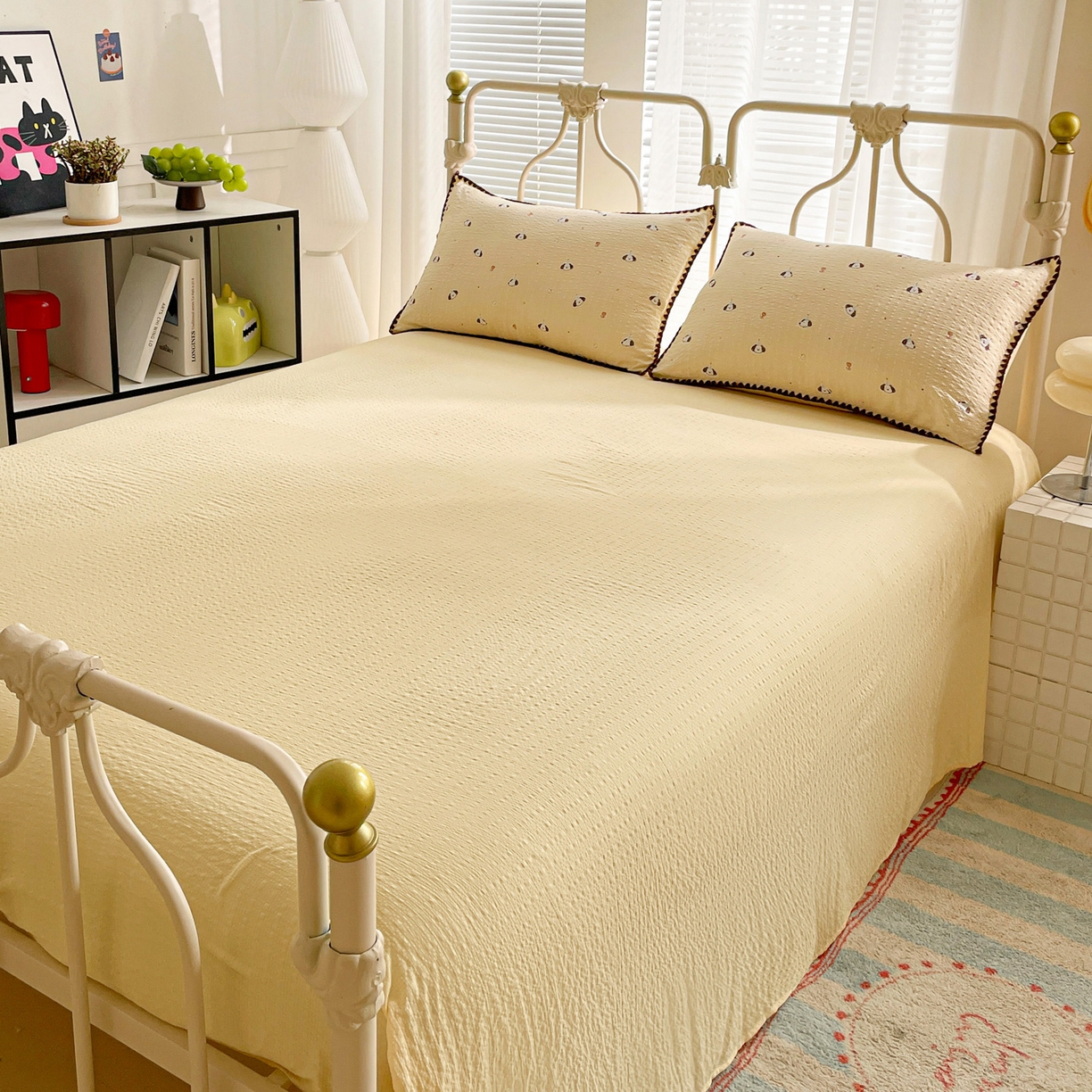 91家纺网 家纺一手货源 找家纺 蓝极人 2026新款泡芙贝壳边夏被四件套 XB生日狗