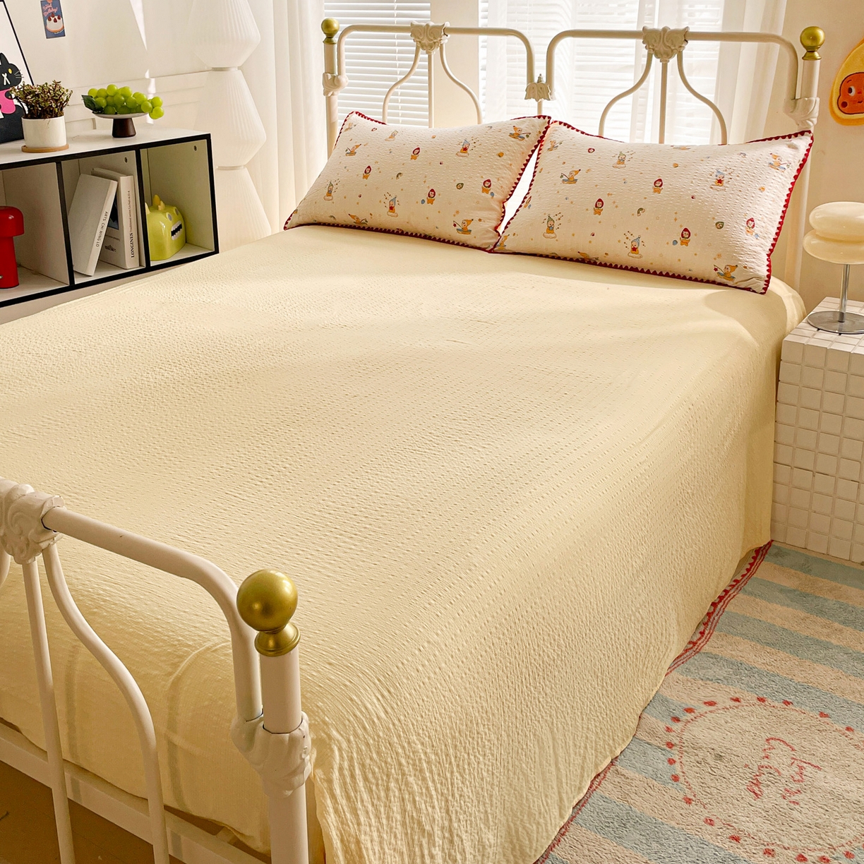 91家纺网 家纺一手货源 找家纺 蓝极人 2026新款泡芙贝壳边夏被四件套 XB星星人