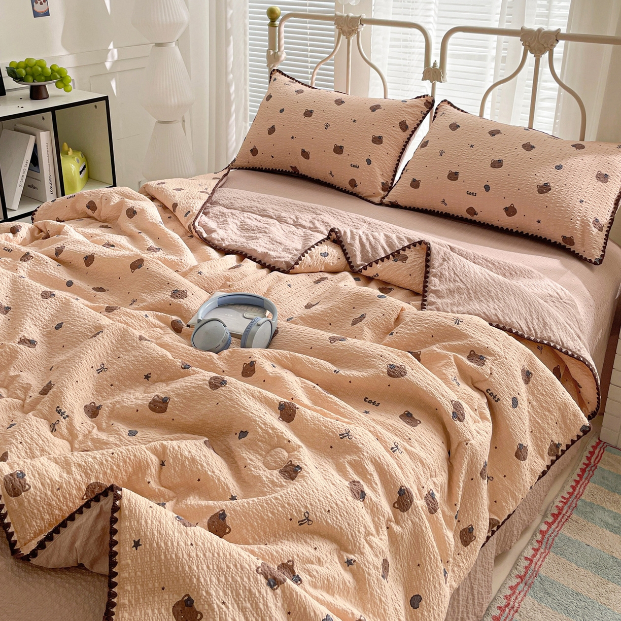 91家纺网 家纺一手货源 找家纺 蓝极人 2026新款泡芙贝壳边夏被四件套 XB曲奇猫