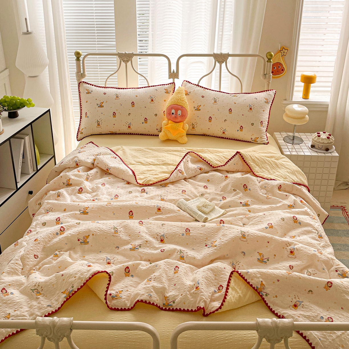 91家纺网 家纺一手货源 找家纺 蓝极人 2026新款泡芙贝壳边夏被四件套 XB星星人