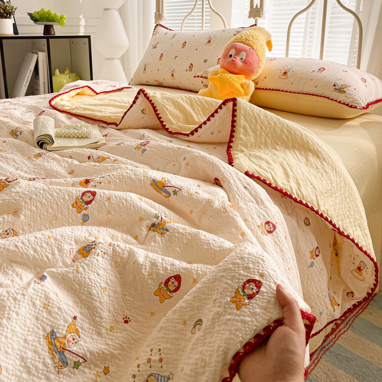 91家纺网 家纺一手货源 找家纺 蓝极人 2026新款泡芙贝壳边夏被四件套 XB星星人