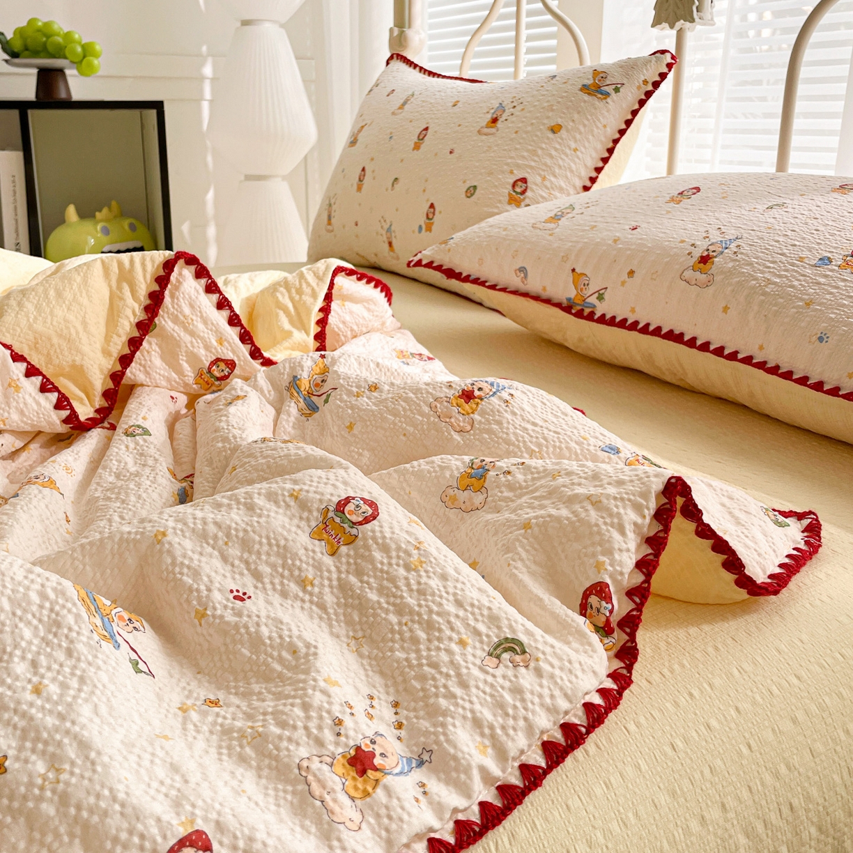 91家纺网 家纺一手货源 找家纺 蓝极人 2026新款泡芙贝壳边夏被四件套 XB星星人