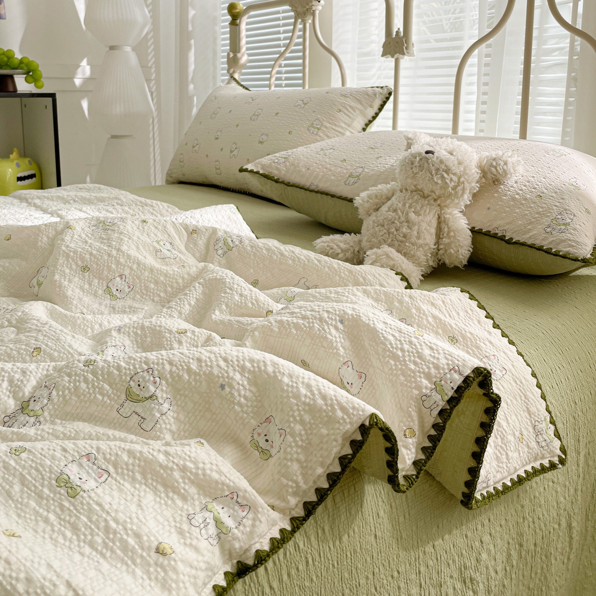 91家纺网 家纺一手货源 找家纺 蓝极人 2026新款泡芙贝壳边夏被四件套 XB耶耶狗