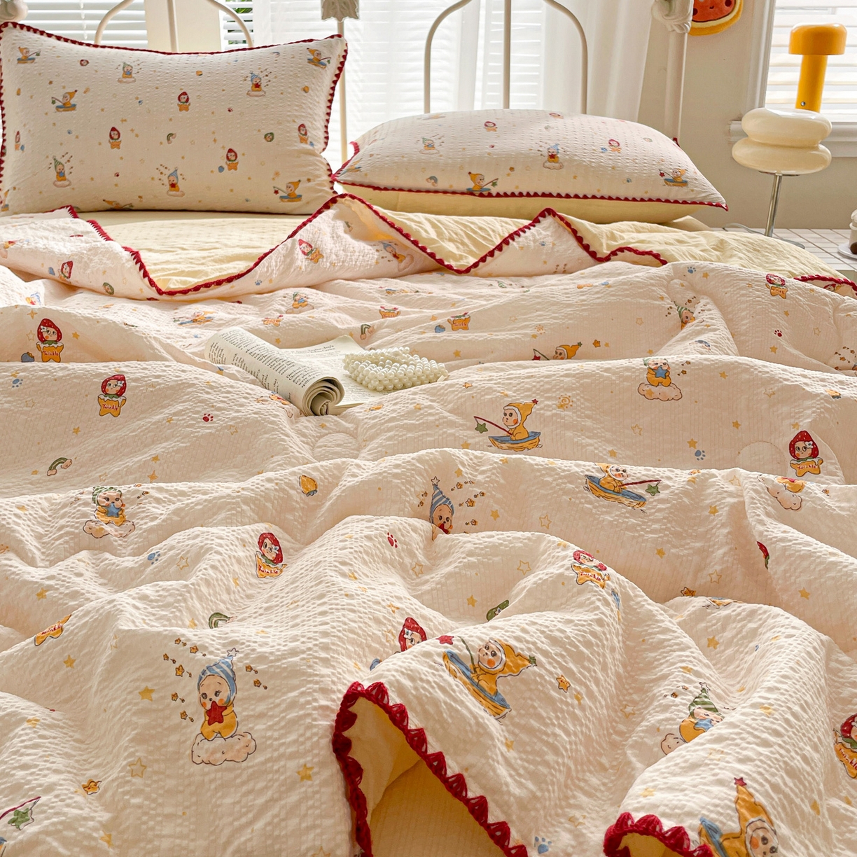 91家纺网 家纺一手货源 找家纺 蓝极人 2026新款泡芙贝壳边夏被四件套 XB星星人