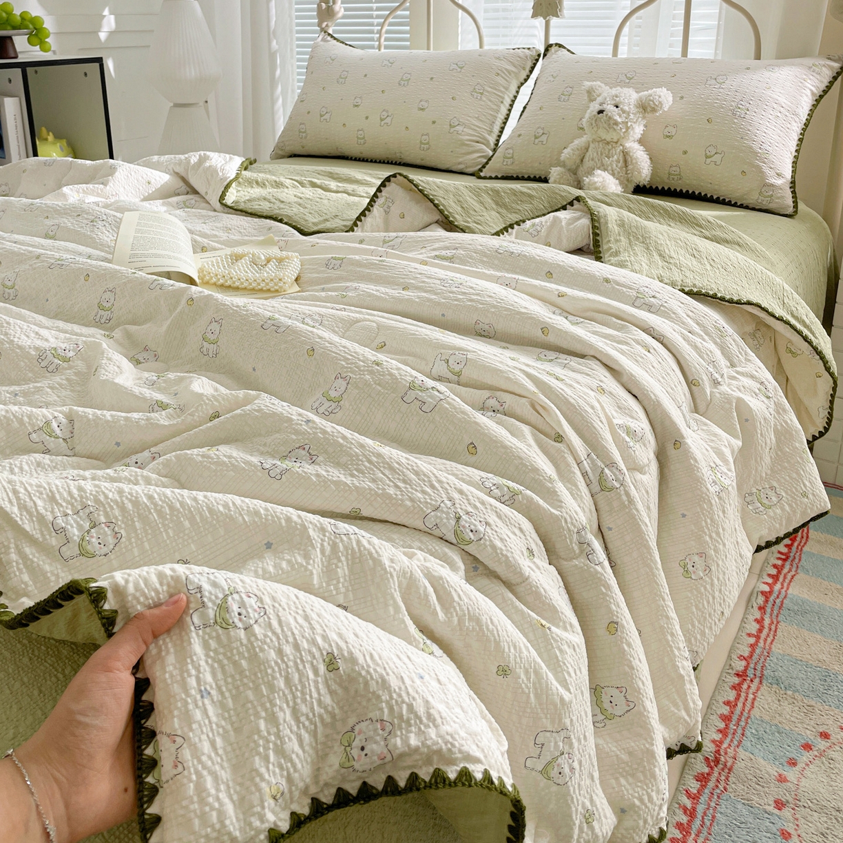 91家纺网 家纺一手货源 找家纺 蓝极人 2026新款泡芙贝壳边夏被四件套 XB耶耶狗