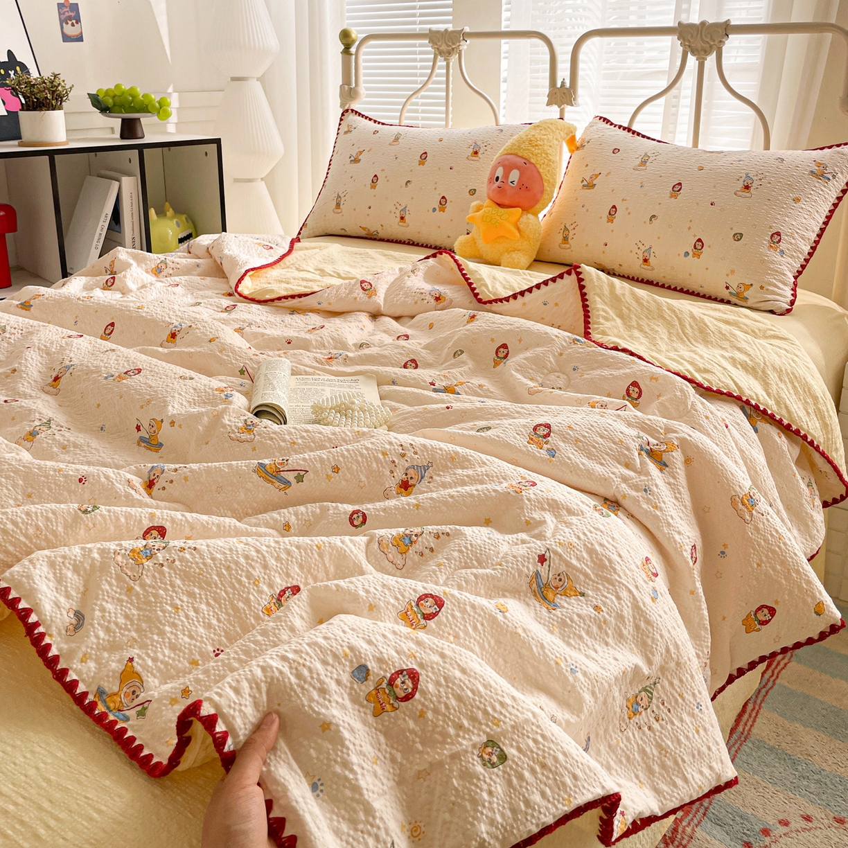 91家纺网 家纺一手货源 找家纺 蓝极人 2026新款泡芙贝壳边夏被四件套 XB星星人