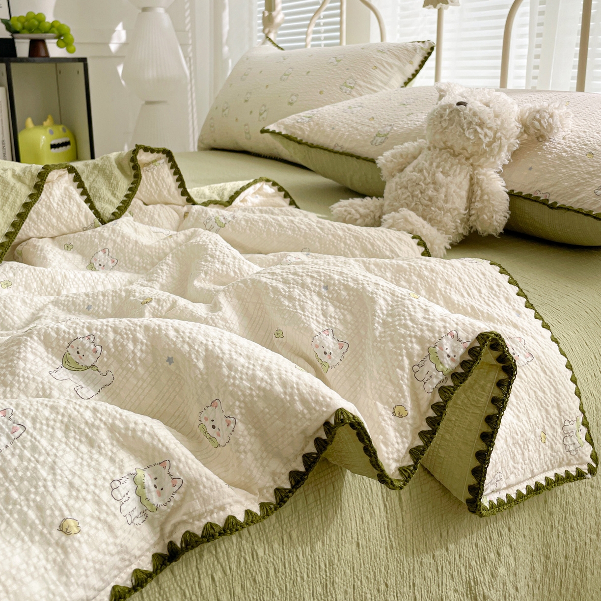 91家纺网 家纺一手货源 找家纺 蓝极人 2026新款泡芙贝壳边夏被四件套 XB耶耶狗